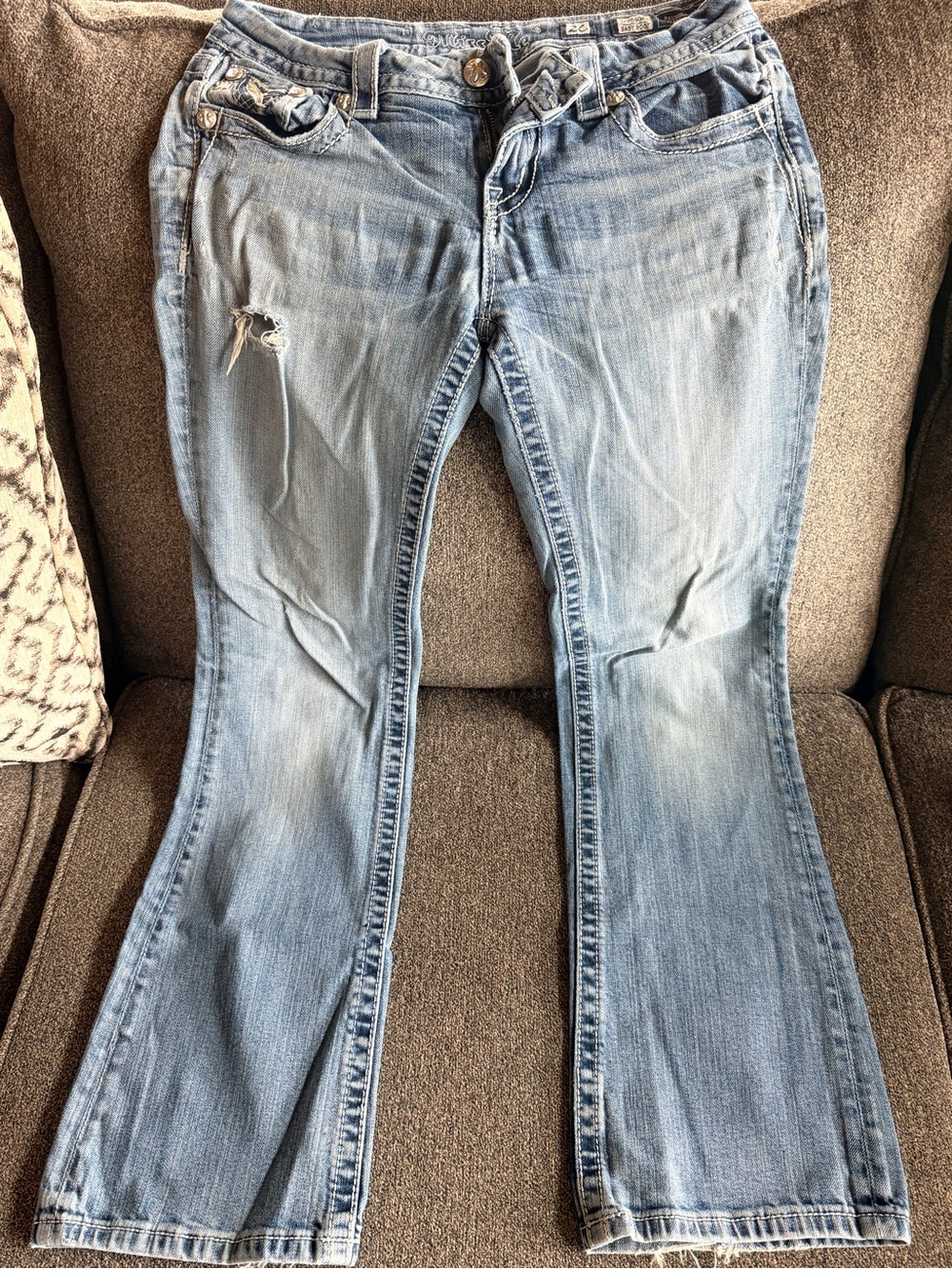 Miss Me Light Blue Flare Jeans with Subtle Distress
